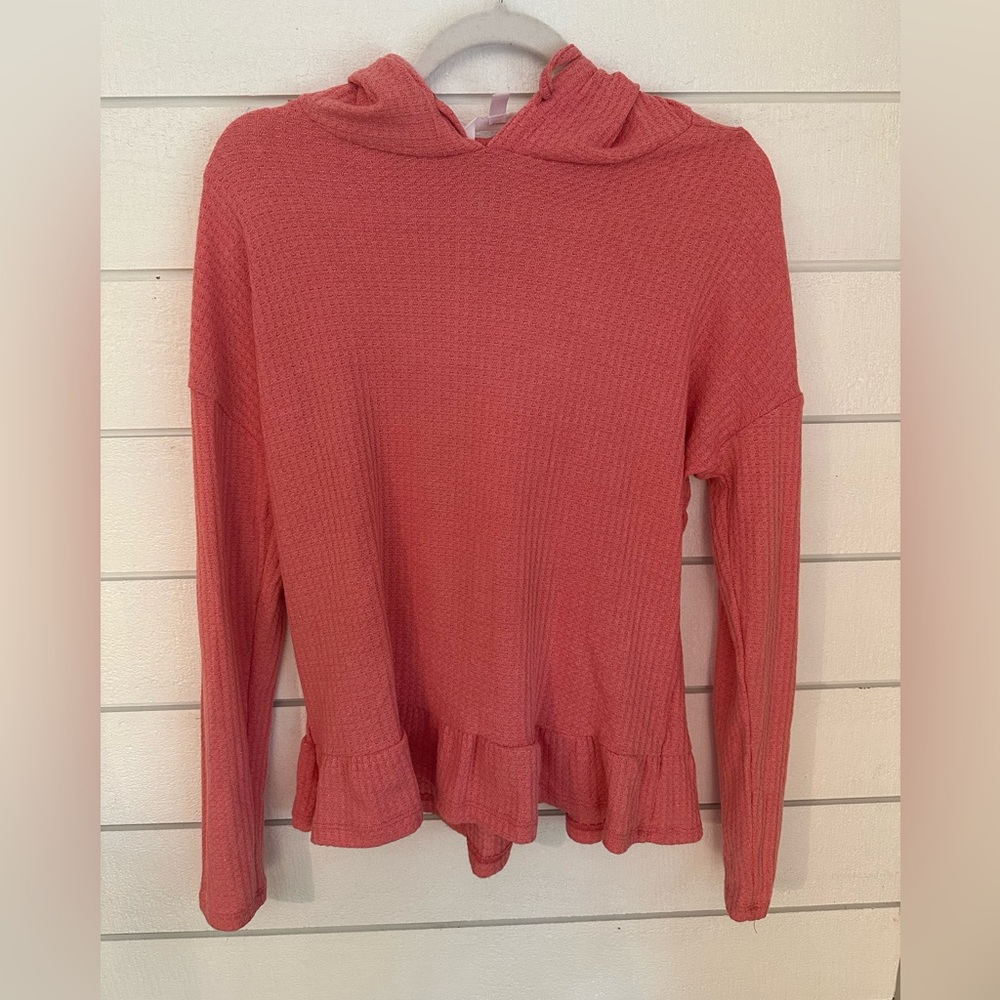LC Lauren Conrad S Waffle Knit Hoodie with Ruffle bottom